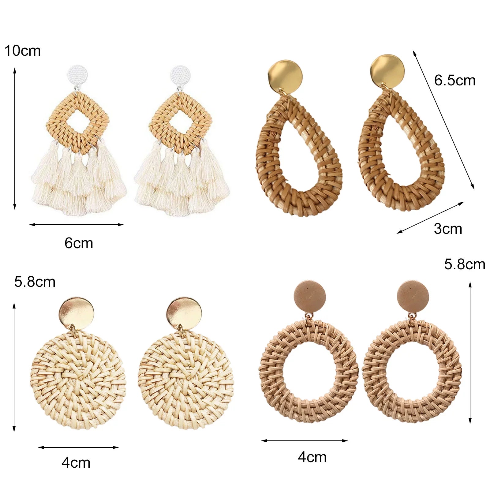 4 Pairs Rattan Earrings