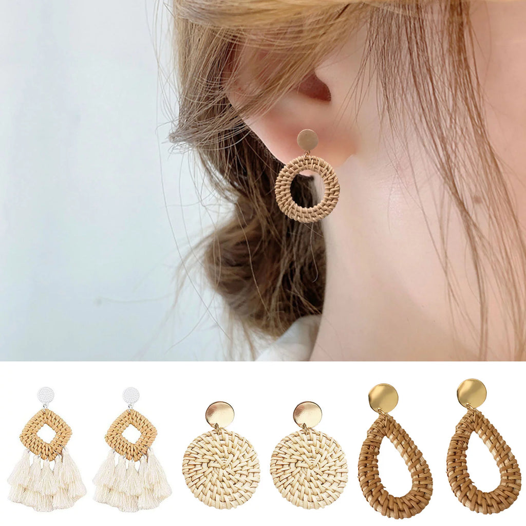 4 Pairs Rattan Earrings